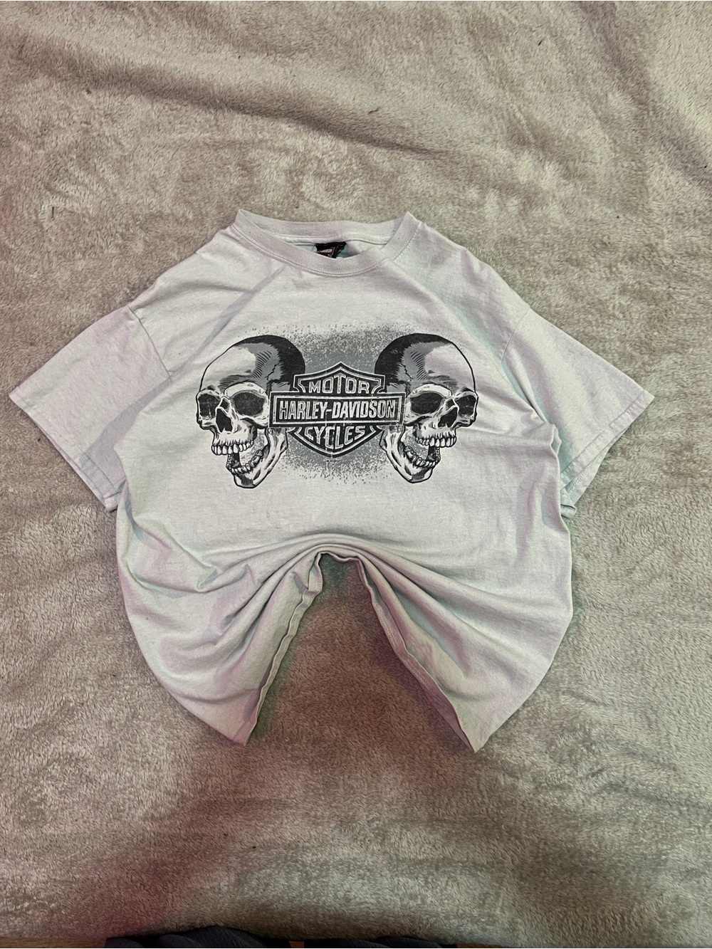 Harley-Davidson White Tee with Dual Skull and Logo Graphic